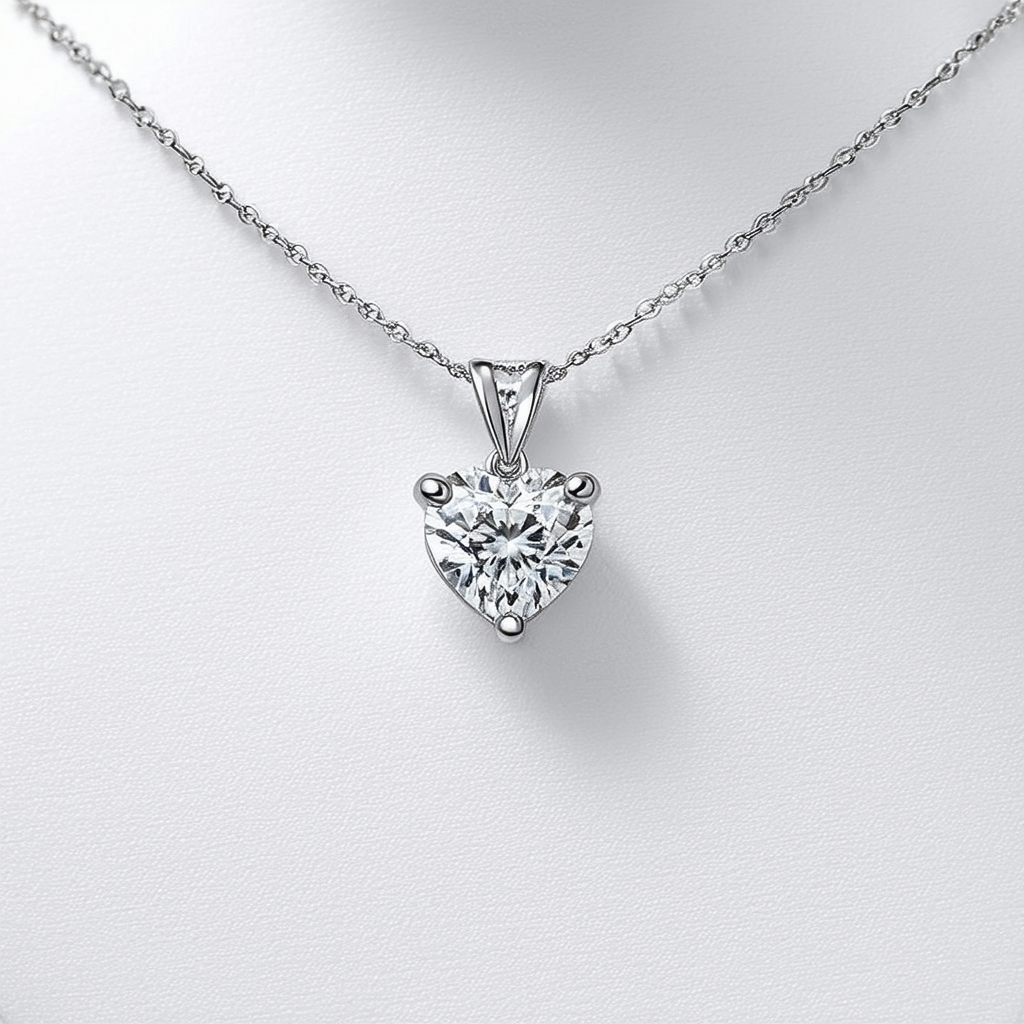 Amazon Collection Platinum over Sterling Silver VG Moissanite Heart Pendant Necklace, 18"