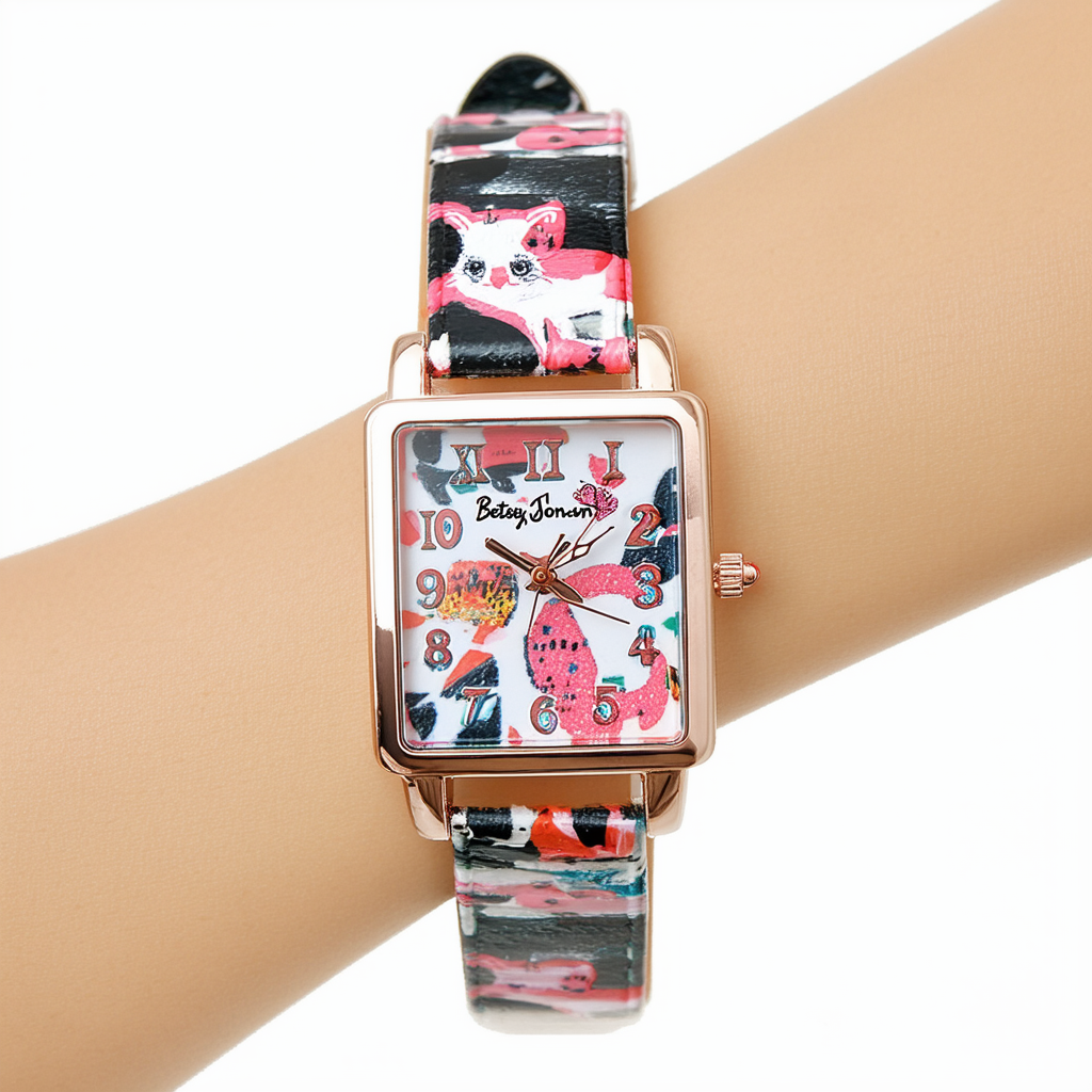 Betsey Johnson Women's BJ2204 Super Square Animal Dial Case Strap Watch