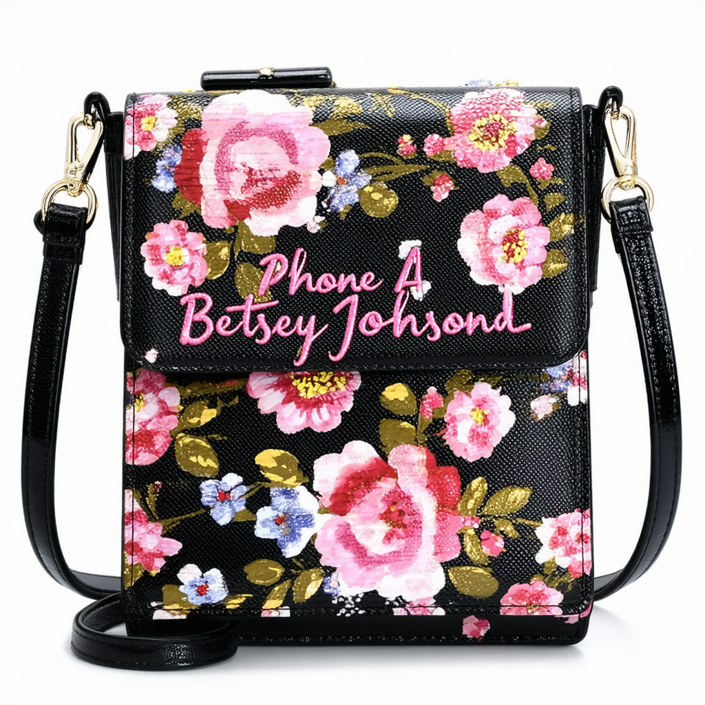 Betsey Johnson Phone A Friend Crossbody Purse in Black/Floral