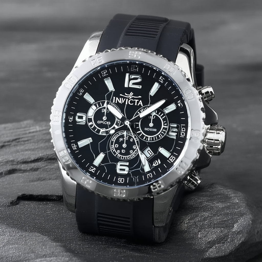 Invicta Men's 0138 "Sea Spider Collection" Stainless Steel and Black Polyurethane Watch