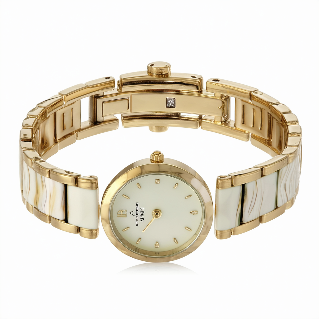 AK Anne Klein Women's 10/9940CMHN Horn Enamel Gold-Tone Bangle Watch
