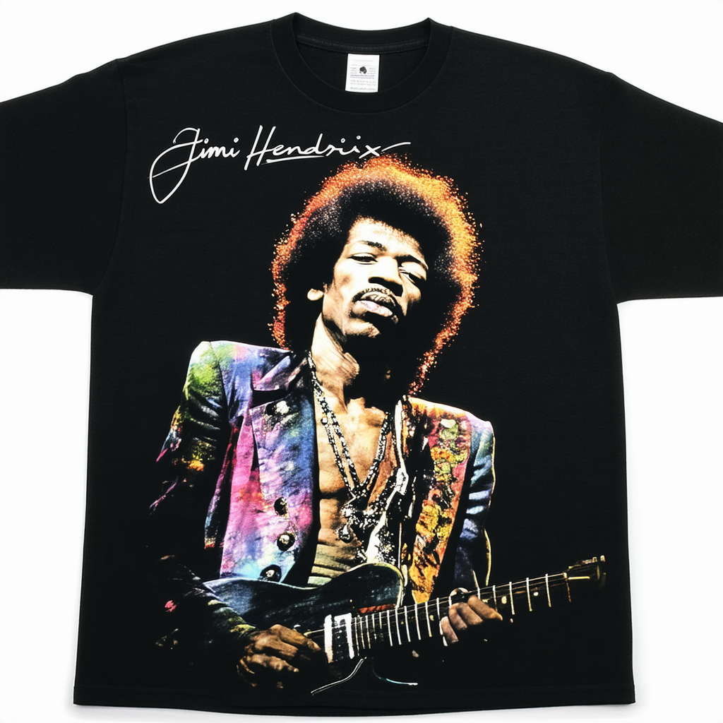 Jimi Hendrix Autograph Crew Neck Short-Sleeve T-shirt-XX-Large