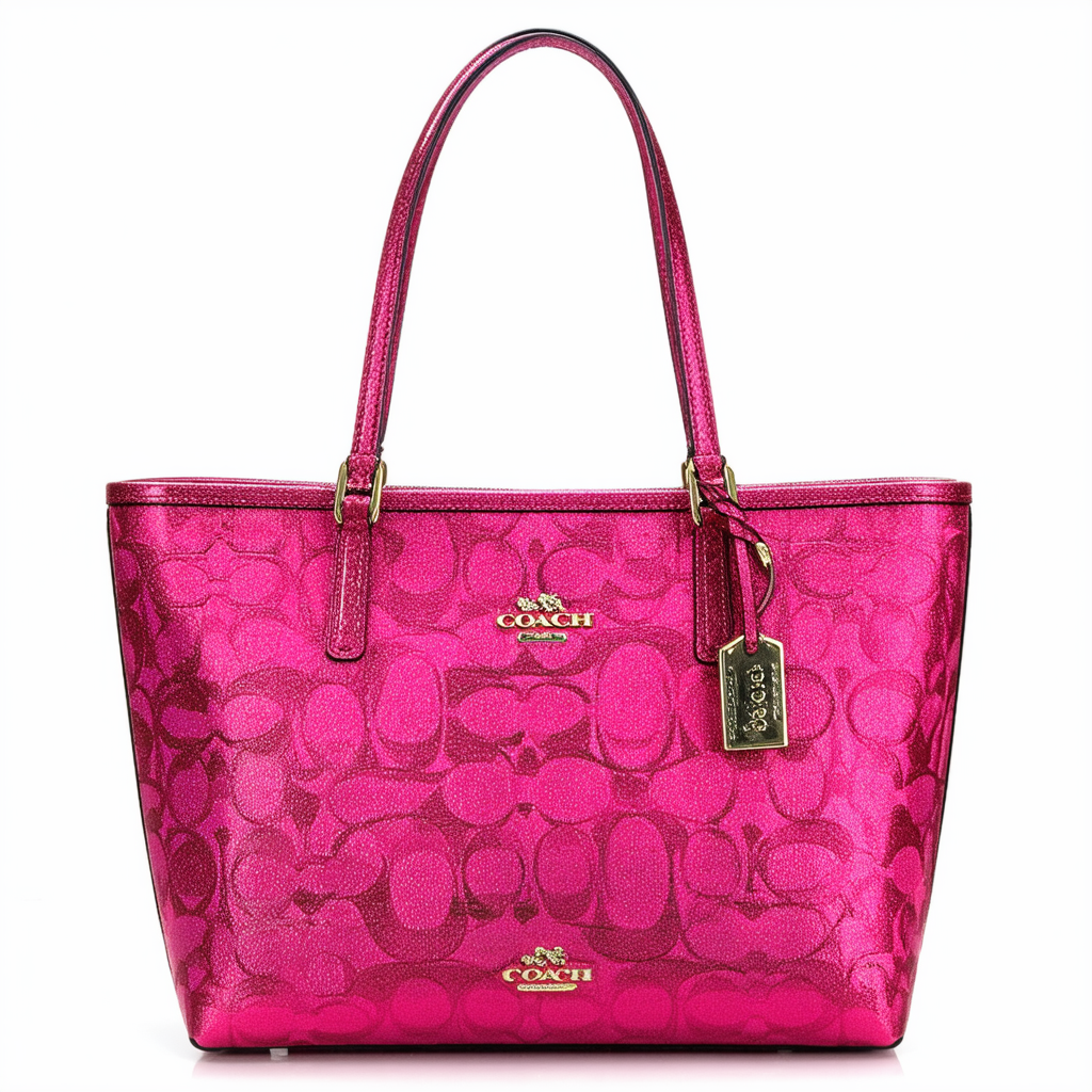 NEW AUTHENTIC COACH POPPY SIGNATURE LUREX GLAM TOTE (Fuchsia)