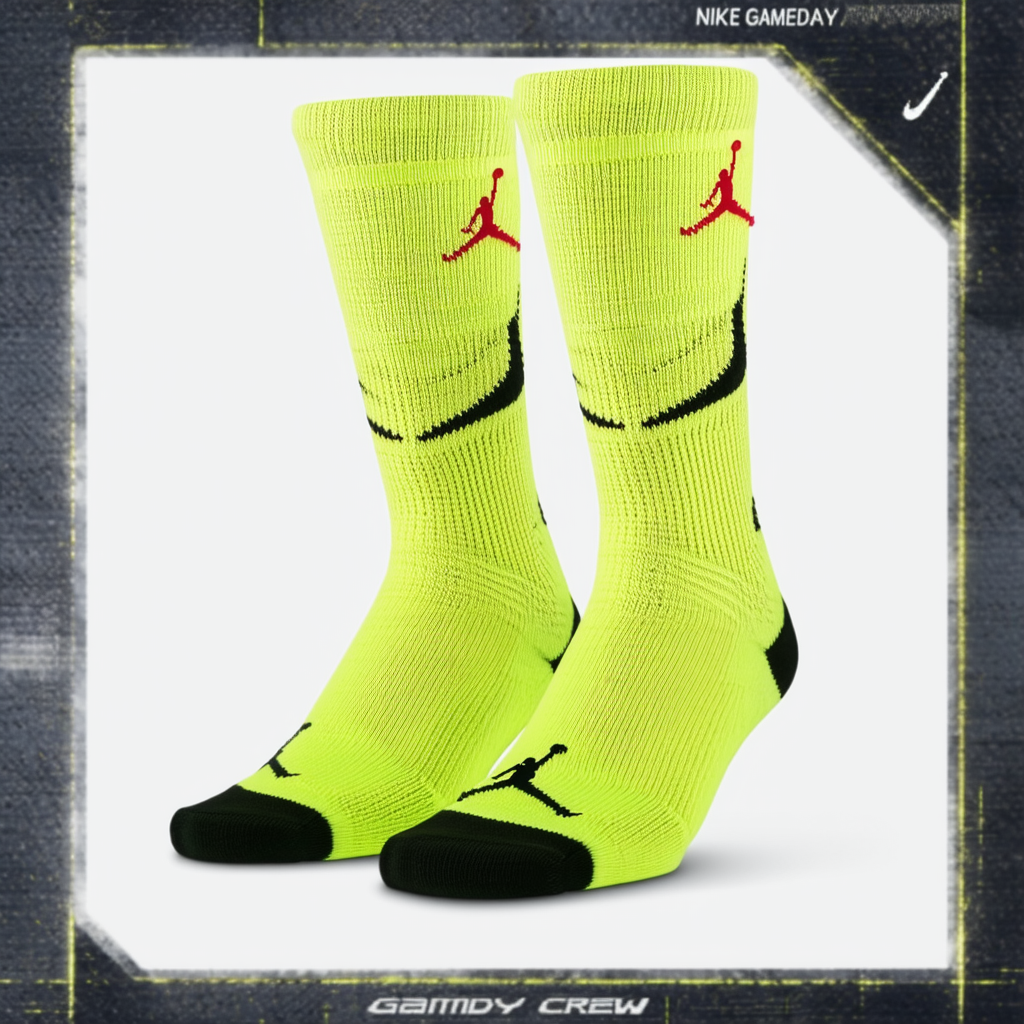 Nike Men's Jordan Gameday Crew Socks, Electric Yellow/Gym Red/Black