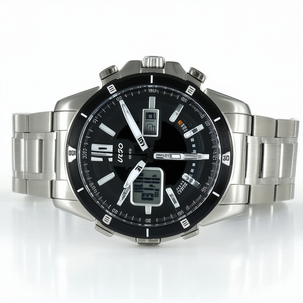 Casio AMW830D-1AV Men's Stainless Steel Black Dial Analog Digital Telememo 30 Watch