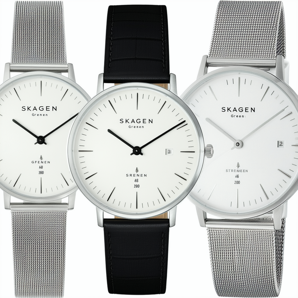 Skagen Grenen Stainless Steel Quartz Three-Hand Date Watch With Leather or Steel Mesh Strap