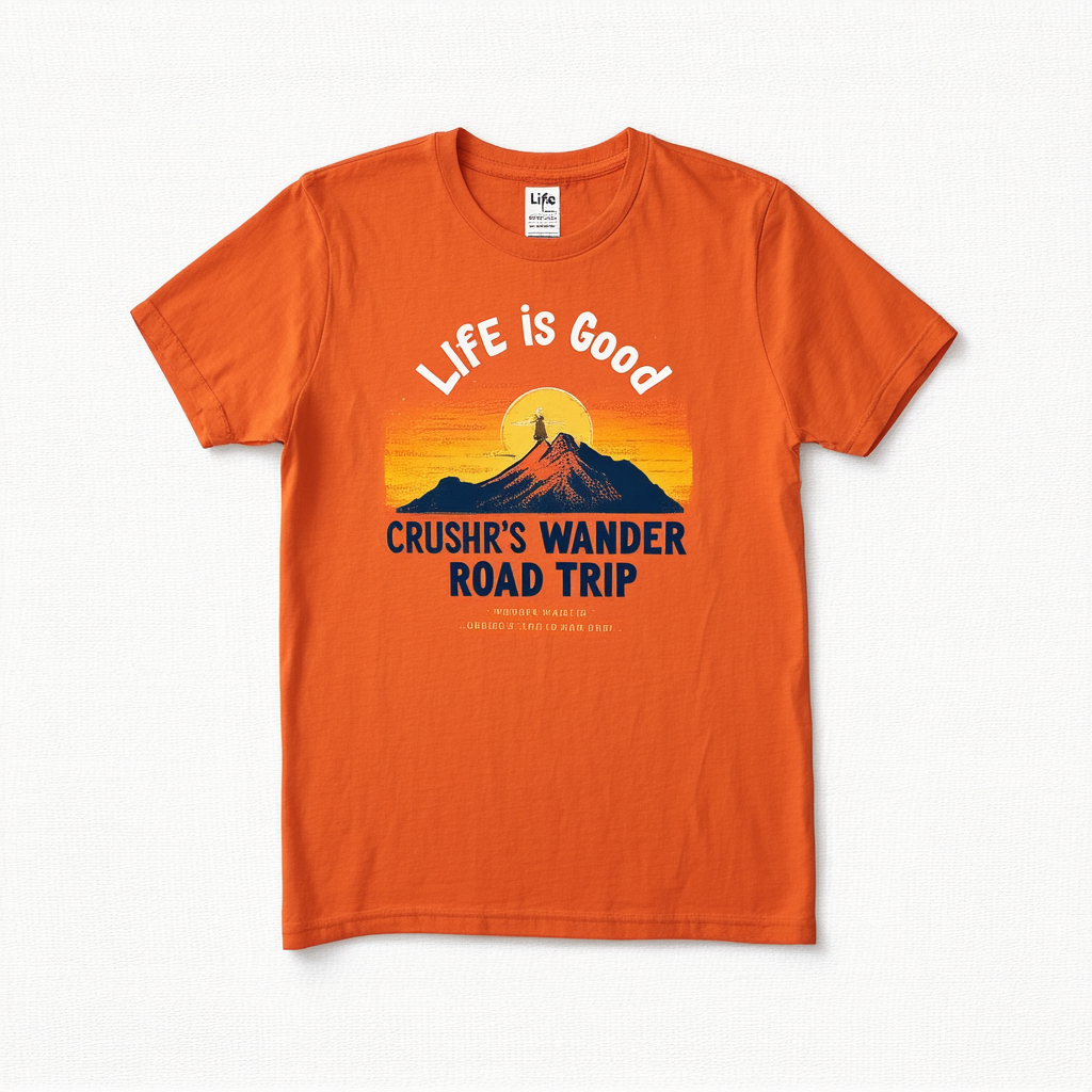 Life is Good Men's Crusher Wander Road Trip T-Shirt (Fiery Orange)