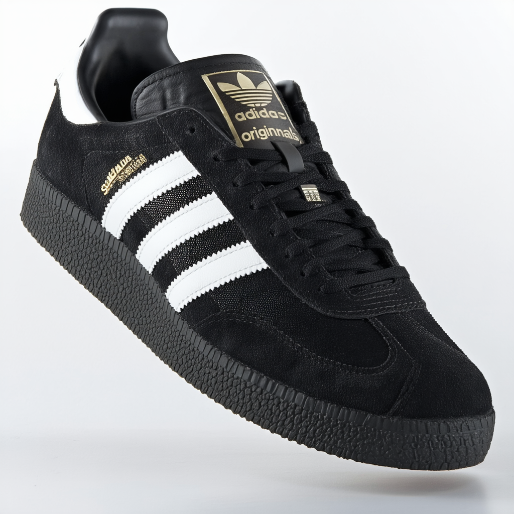 adidas Originals Men's Samoa Retro Sneaker Running Shoe, Black/White/Metallic/Gold, 13 M US