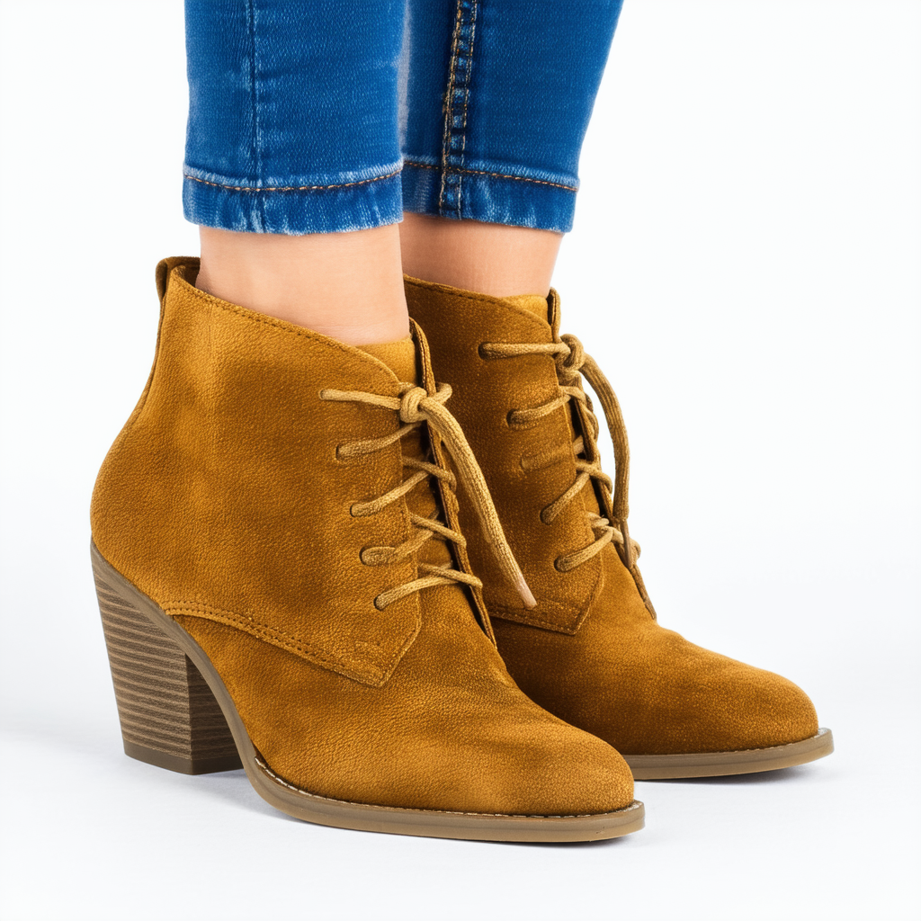 Qupid Women's Maze-35 Oil Finish Faux Suede Lace-up Round Toe Stacked Heel Ankle Bootie