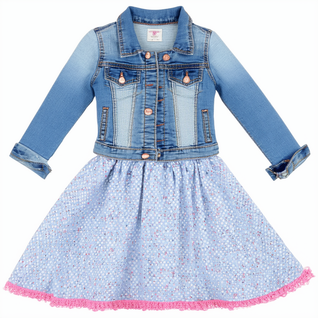 Vince Camuto Girls' Dress Set - 2 Piece Super Soft Dress and Denim Jean Jacket (Size: 7-12)