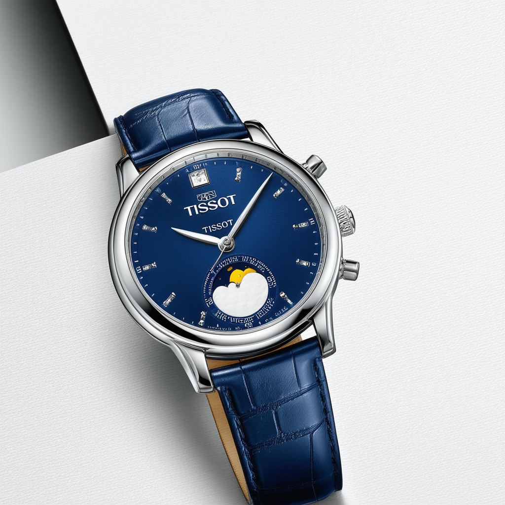 Tissot Womens Carson Premium Lady Moonphase Swiss Quartz Watch, Blue, Leather, 16 (T1222231635300)