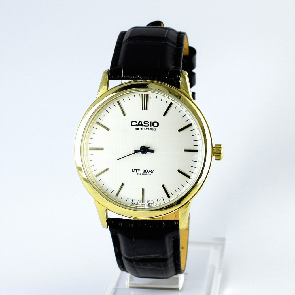 Casio Men's MTP1093Q-7A Black Leather Quartz Watch with White Dial