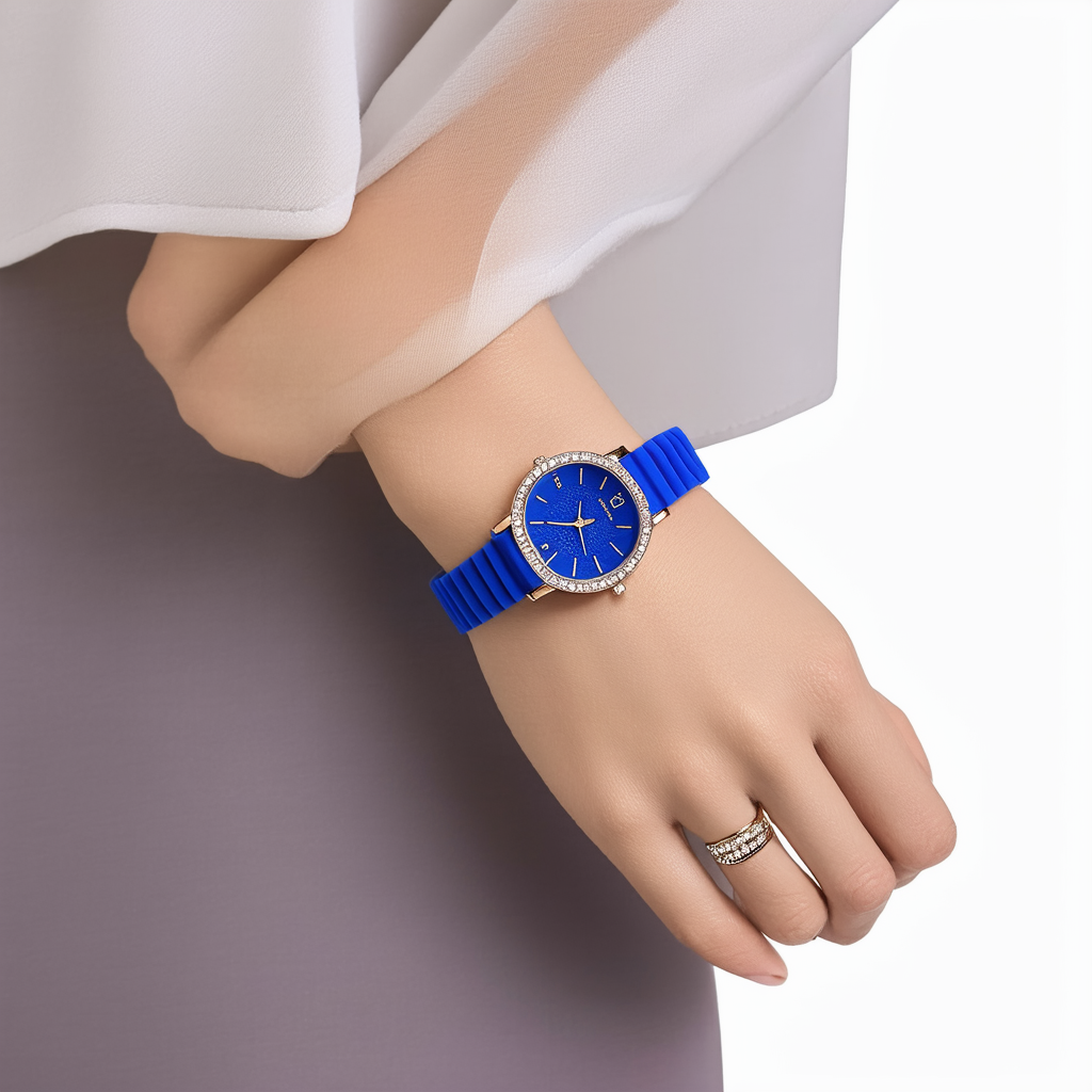 Anne Klein Women's AK/1957CBST Premium Crystal-Accented Cobalt Blue Silicone Bracelet Watch Set