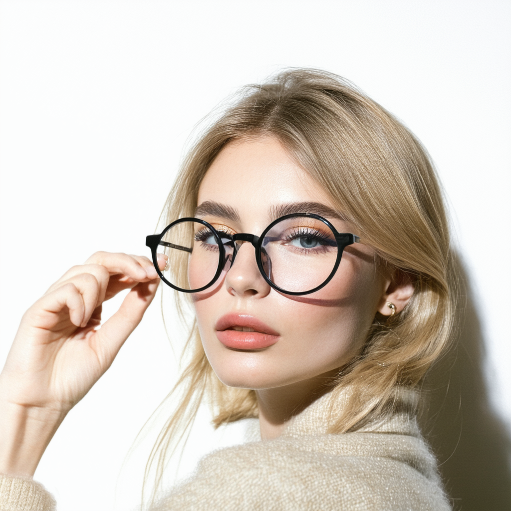 Womens Fashion Round Oversized Bold Clear Lens Eye Glasses (Black)