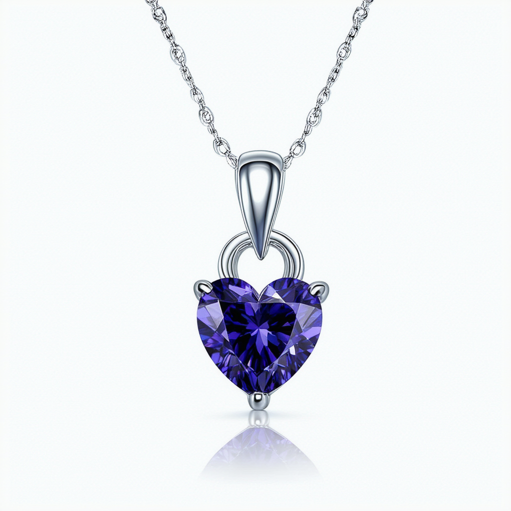 Amazon Collection Sterling Silver Dark Purple Cubic Zirconia Open Heart Pendant Necklace, 18"