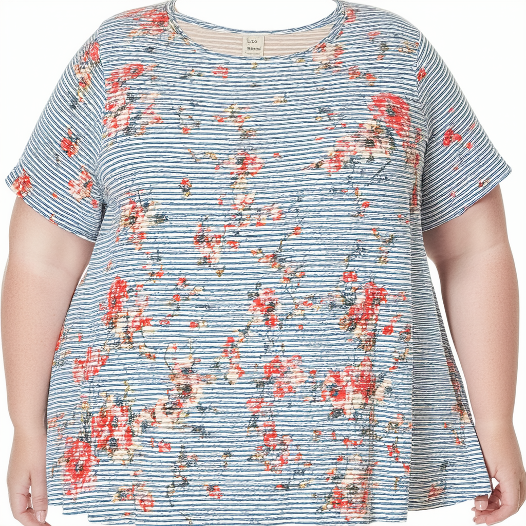Lucky Brand Women's Plus Size Ditzy Floral Stripe Tee