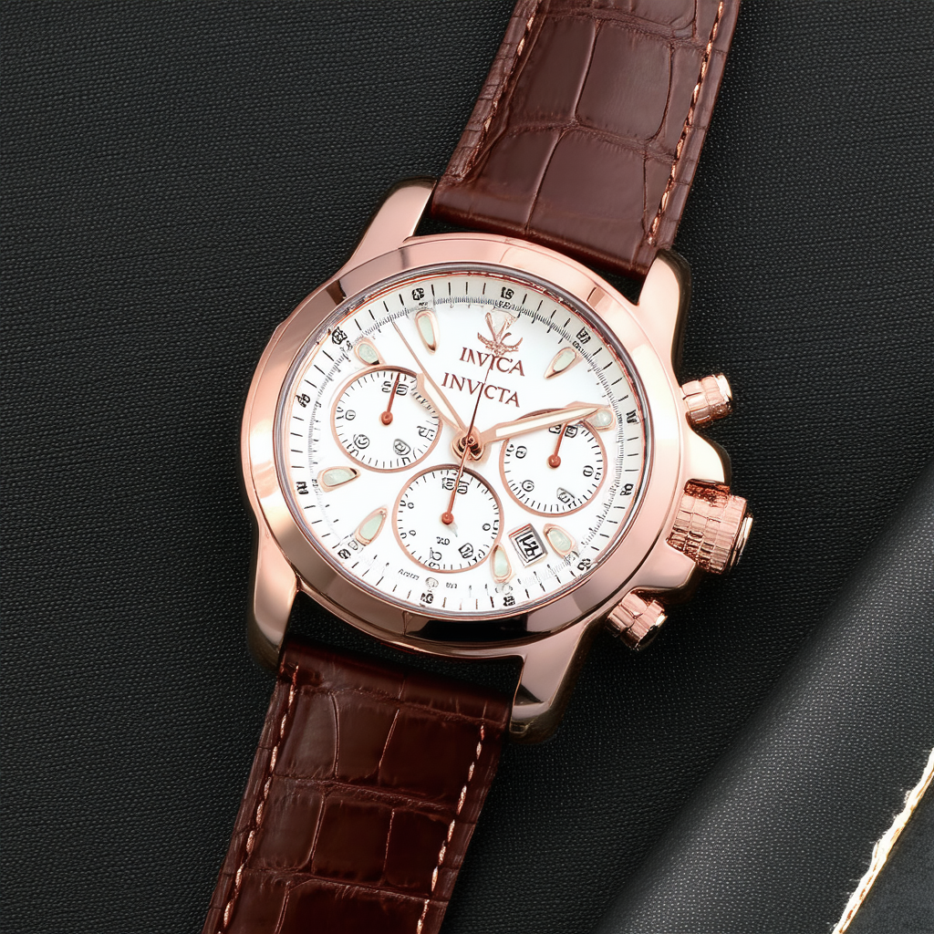 Invicta Women's 6801 Lupah Revolution Collection Chronograph 18k Rose Gold-Plated Leather Watch