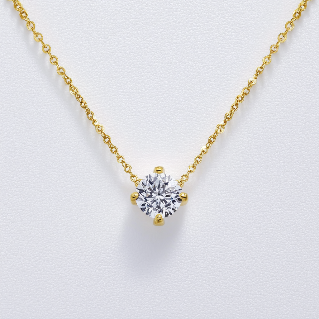 Amazon Collection 14k Yellow Gold White Cubic Zirconia Princess-Cut Pendant Necklace, 18"