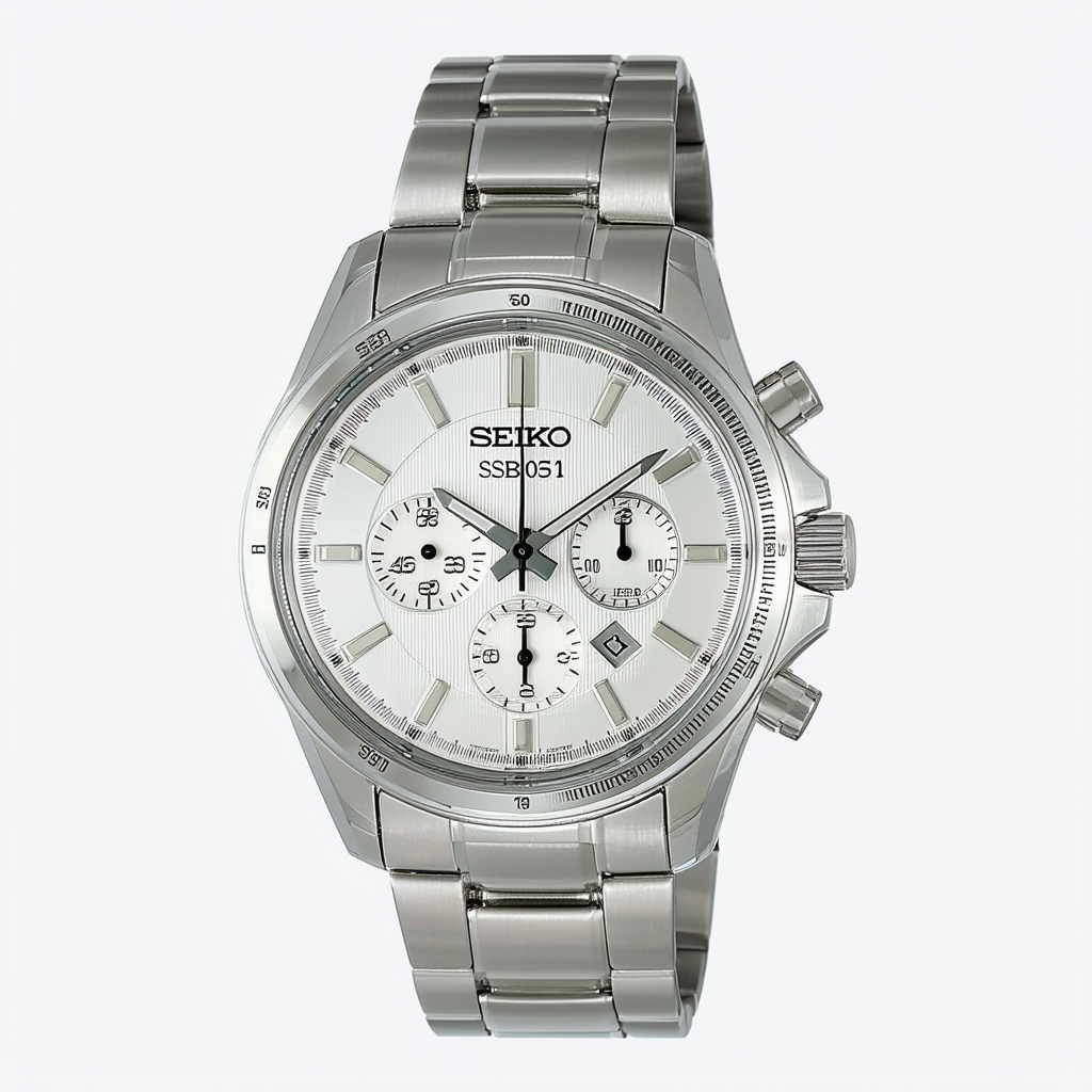 Seiko Chronograph Silver Dial Stainless Steel Mens Watch SSB051