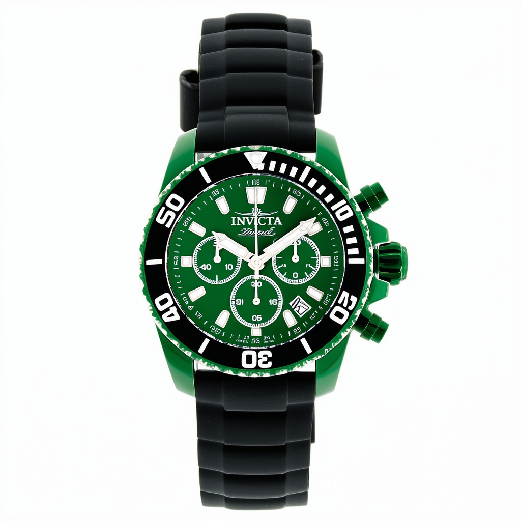 Invicta Men's 11462 Pro Diver Chronograph Green Dial Black Polyurethane Watch