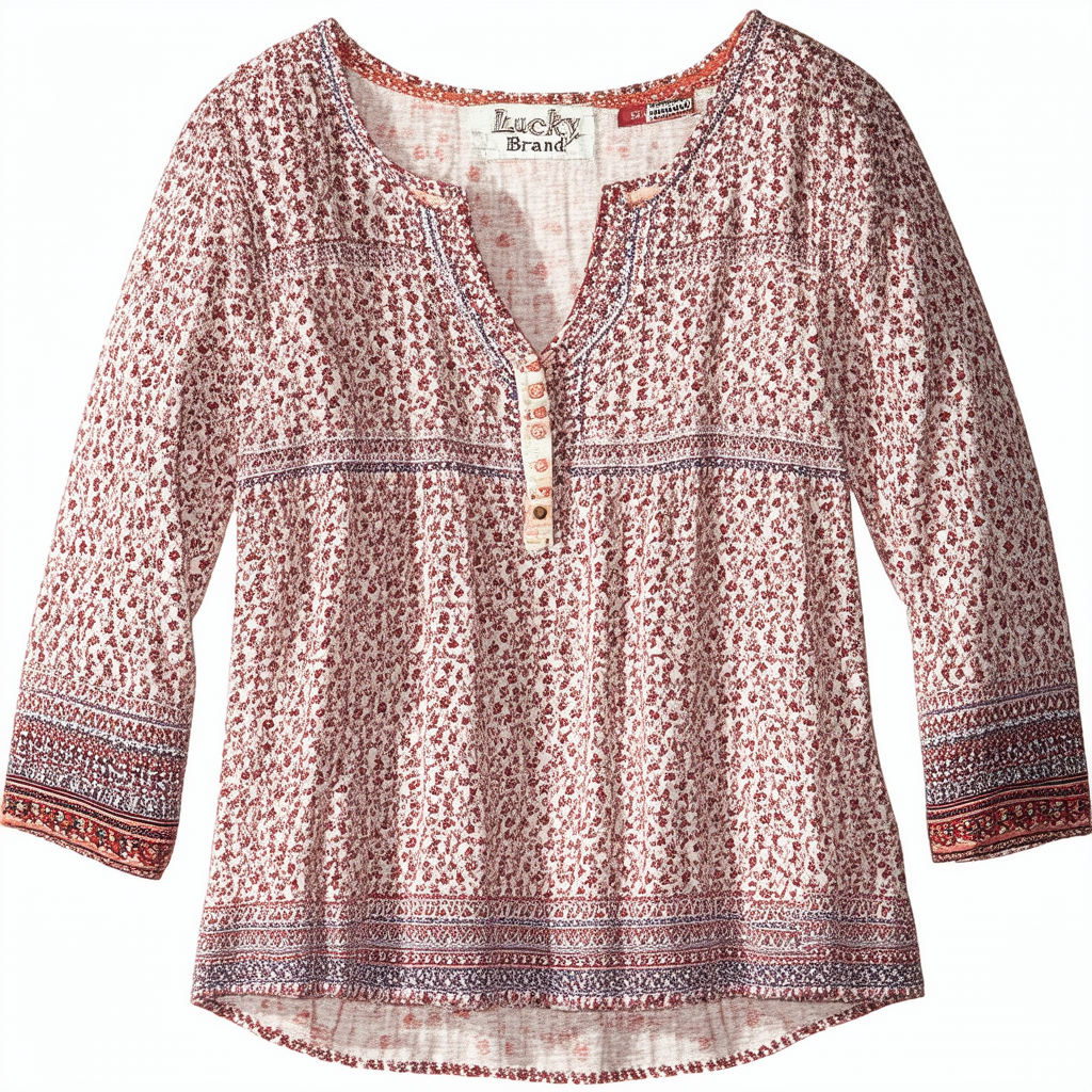 Lucky Brand Women's 3/4 Sleeve Printed-Henley Top