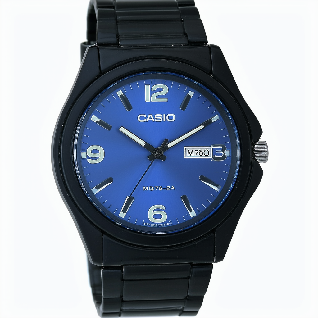 Casio Men's MQ76-2A Black Resin Quartz Watch with Blue Dial