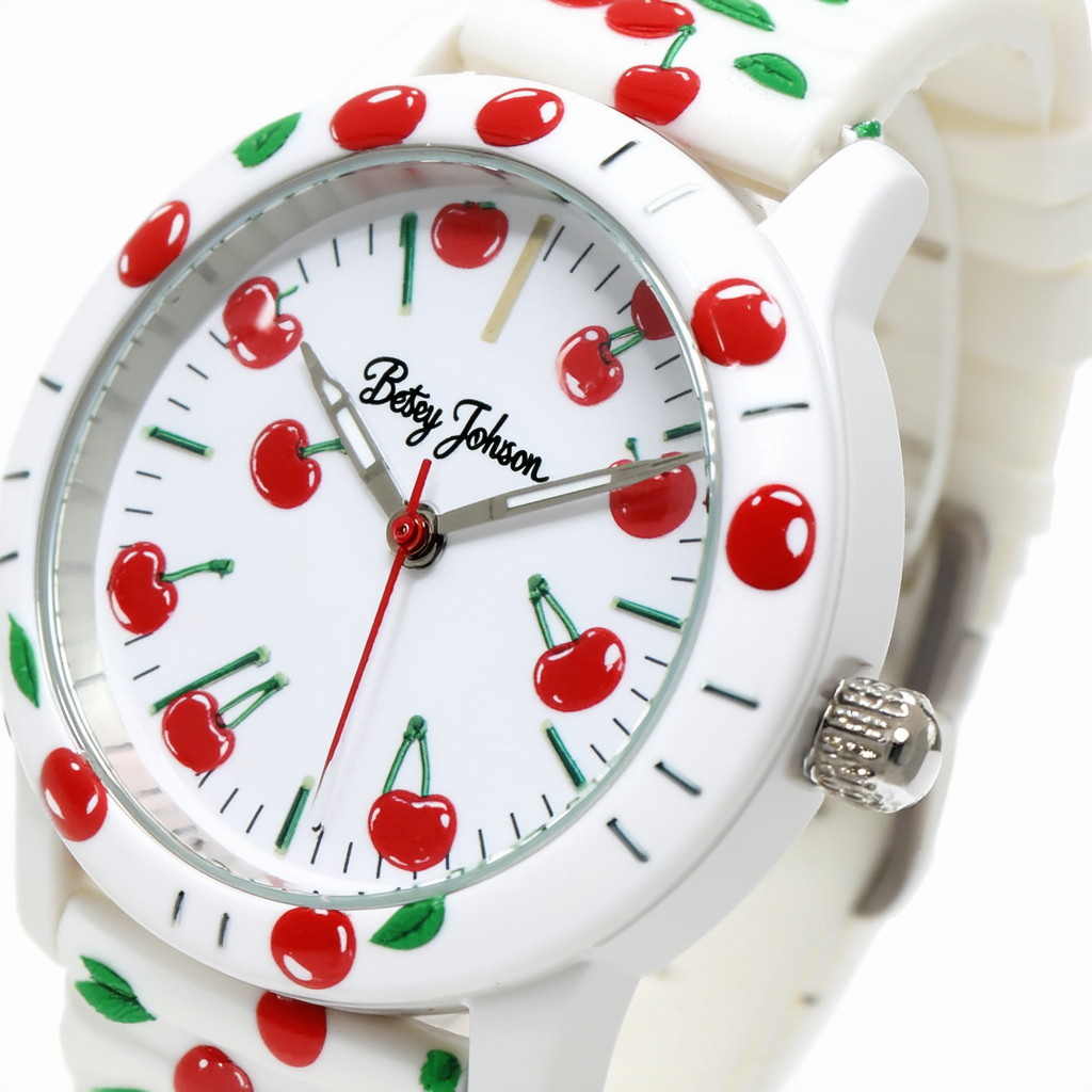 Betsey Johnson Cherry Motif Silicone Strap Nurse Watch