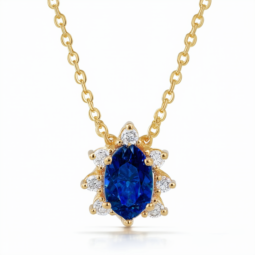 Amazon Collection 18k Yellow Gold Plated Sapphire with Diamond-Accent Pendant Necklace