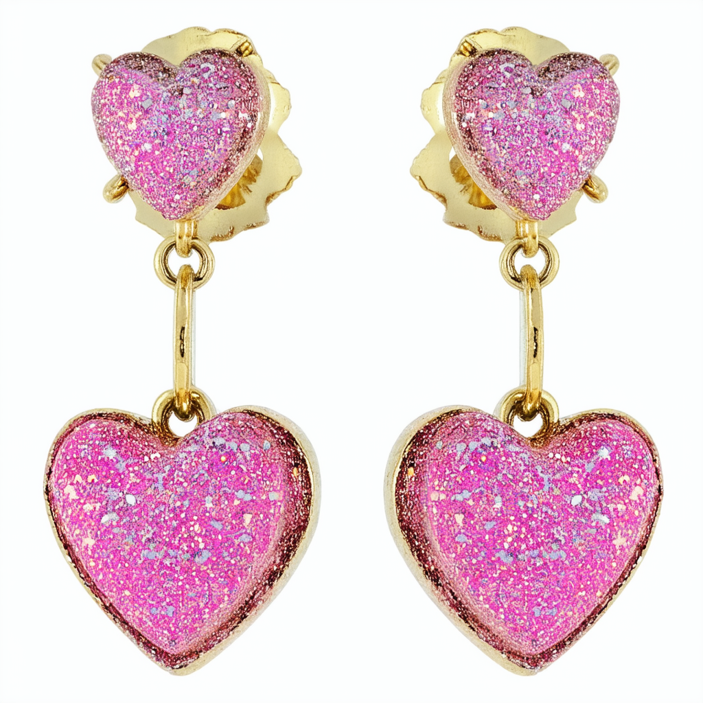 Betsey Johnson Glitter Heart Drop Earrings
