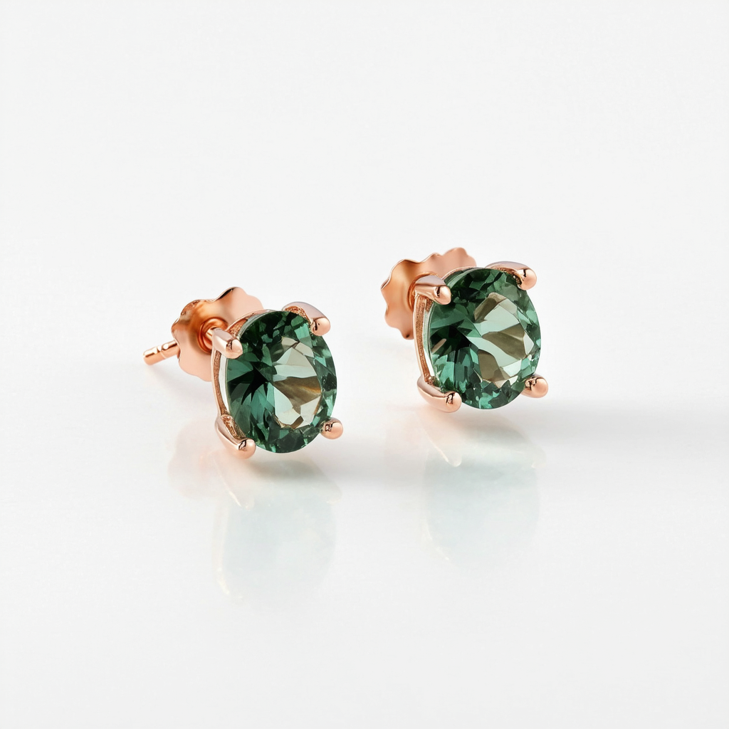 Amazon Collection Rose Gold Plated Sterling Silver Green Amethyst Earrings