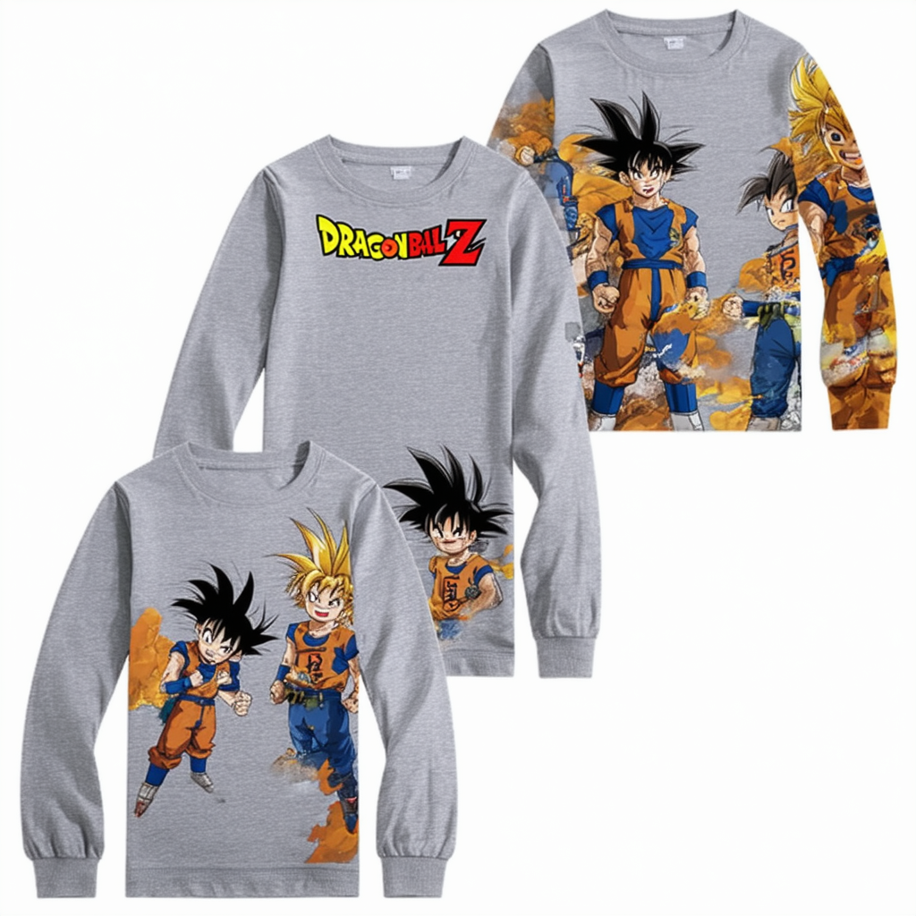 Dragon Ball Z Anime Cartoon Boys Grey Long Sleeve Shirt