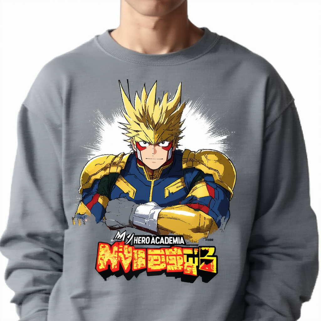 Mens My Hero Academia Anime Cartoon All Might Grey Graphic Tee