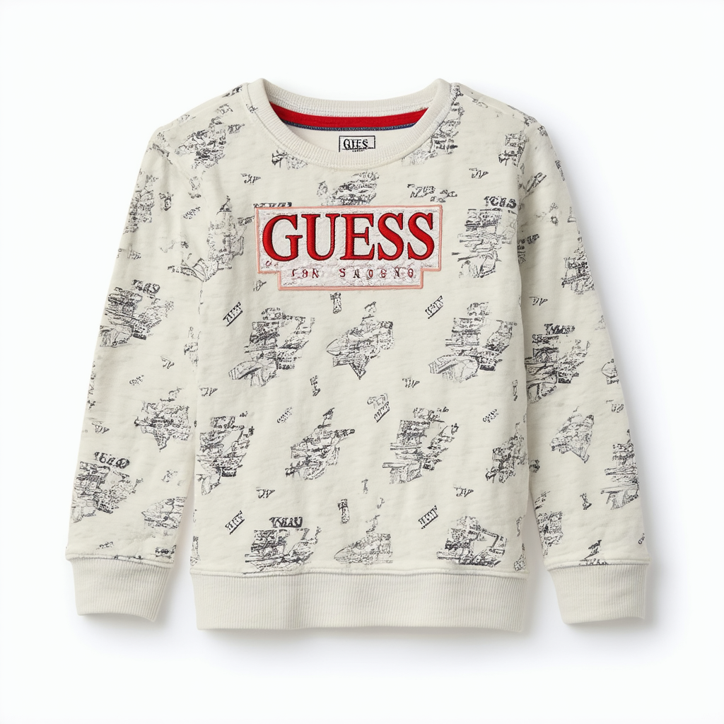 GUESS Boys' Long Sleeve French Terry All Over Print Active Top