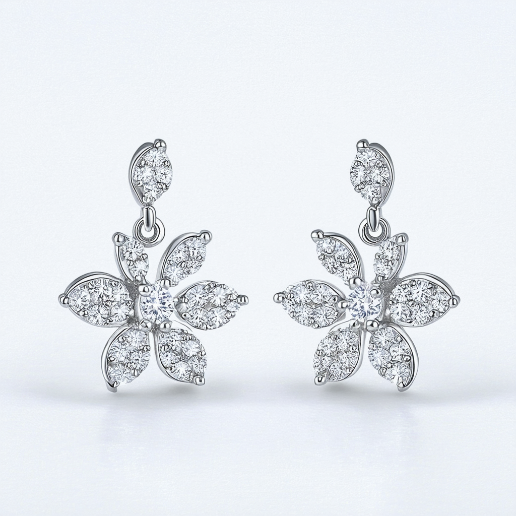Amazon Collection Sterling Silver Cubic Zirconia Open Flower Drop Earrings