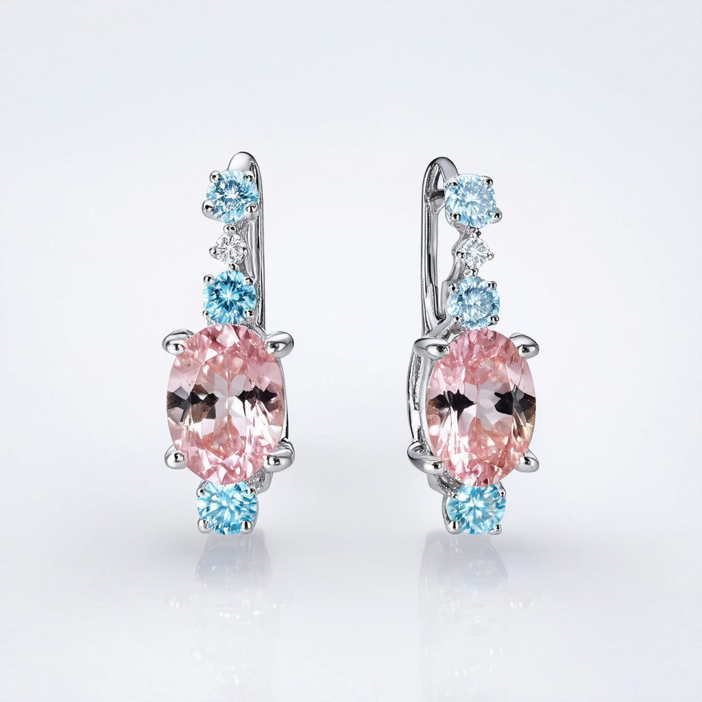 Amazon Collection Sterling Silver Morganite, Blue Topaz and Diamond Earrings, G-H Color, I3 Clarity)