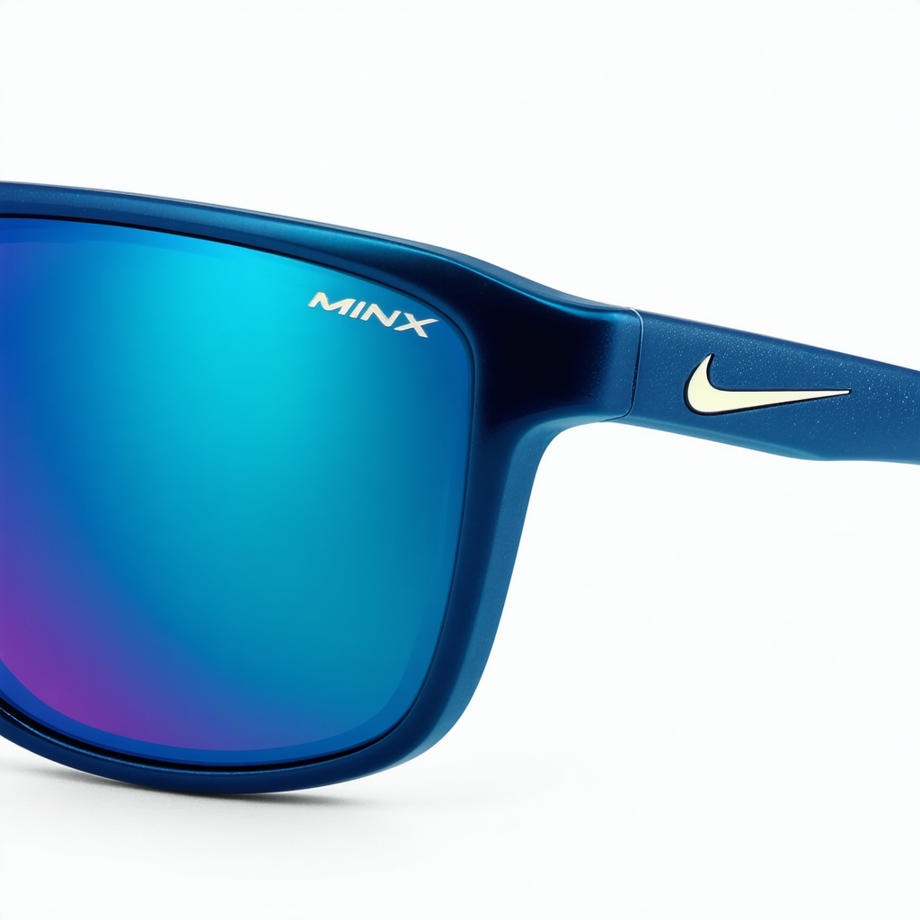Nike Minx Sunglasses, Deep Royal Blue/Neo Turquoise, Grey with Blue Flash Lens