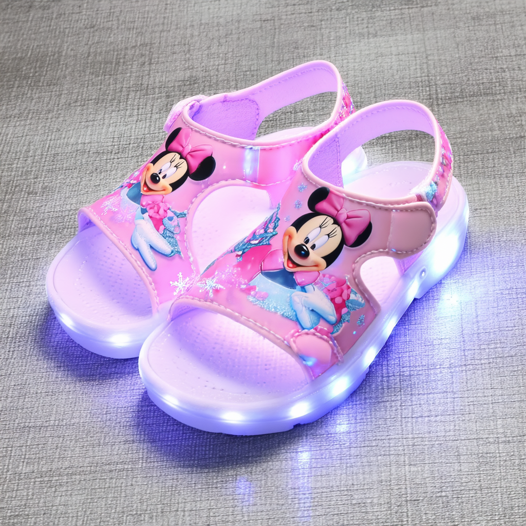 Disney Girls' Sandals – Frozen or Minnie Mouse Double Strap Light Up Sports Sandals (Toddler/Girl)