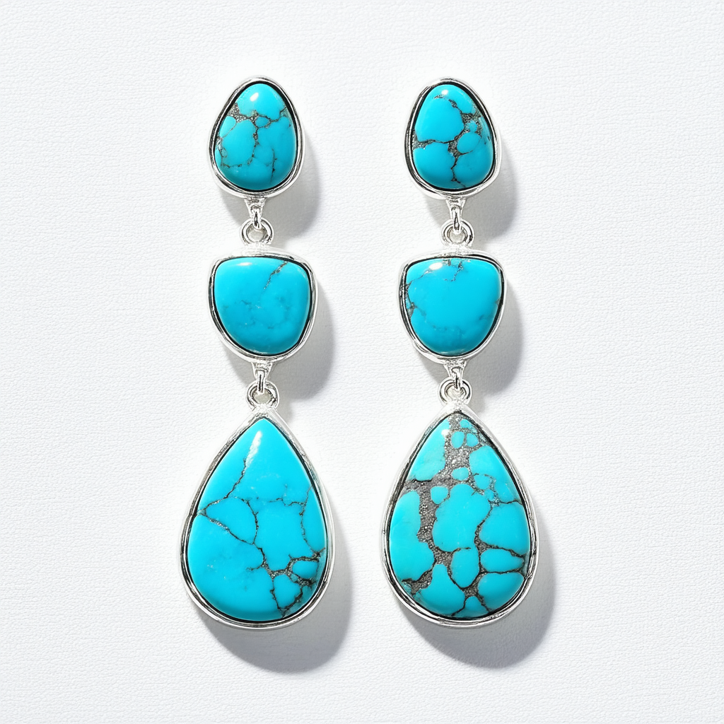 Amazon Collection Sterling Silver Turquoise Flat Teardrop Multi-Drop Earrings