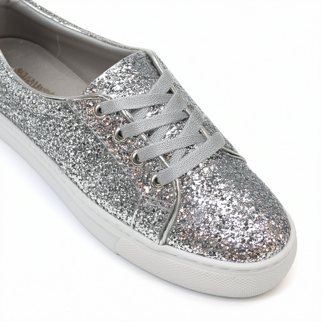 Qupid Women Glitter Leatherette Round Toe Slip On Sneaker GJ19 - Pewter