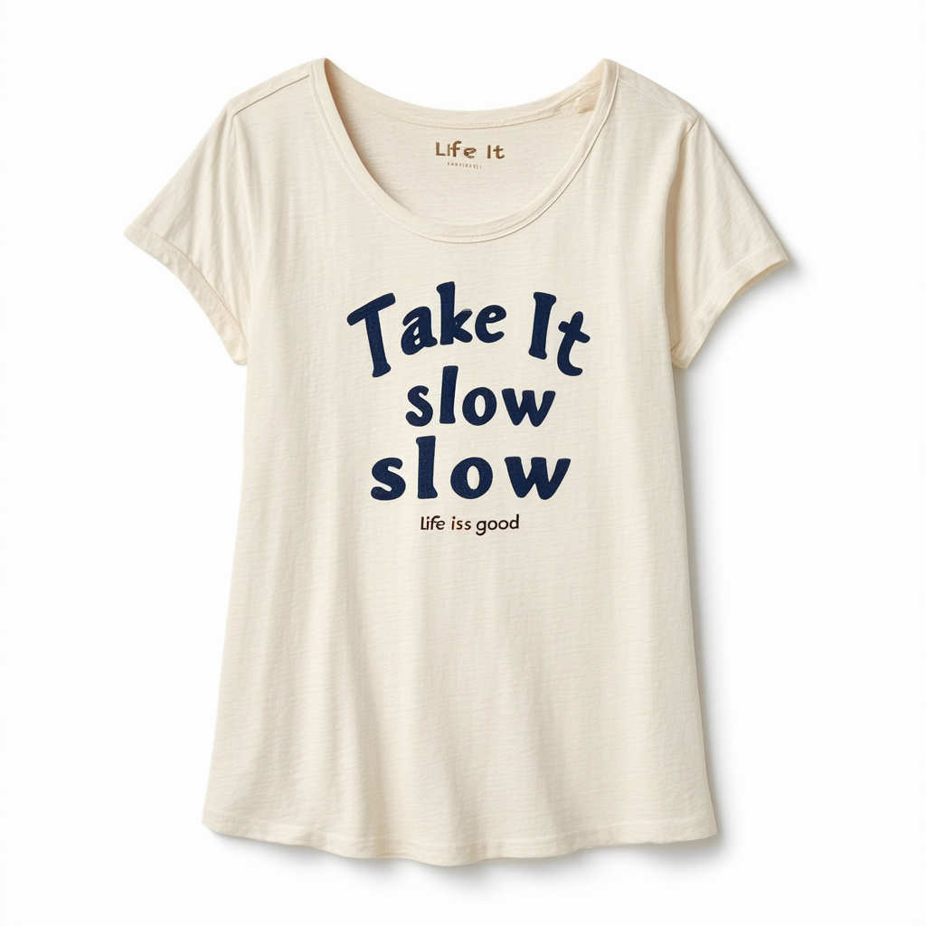 Life is good Women's Crusher Scoop Take It Slow T-Shirt, Simply Ivory