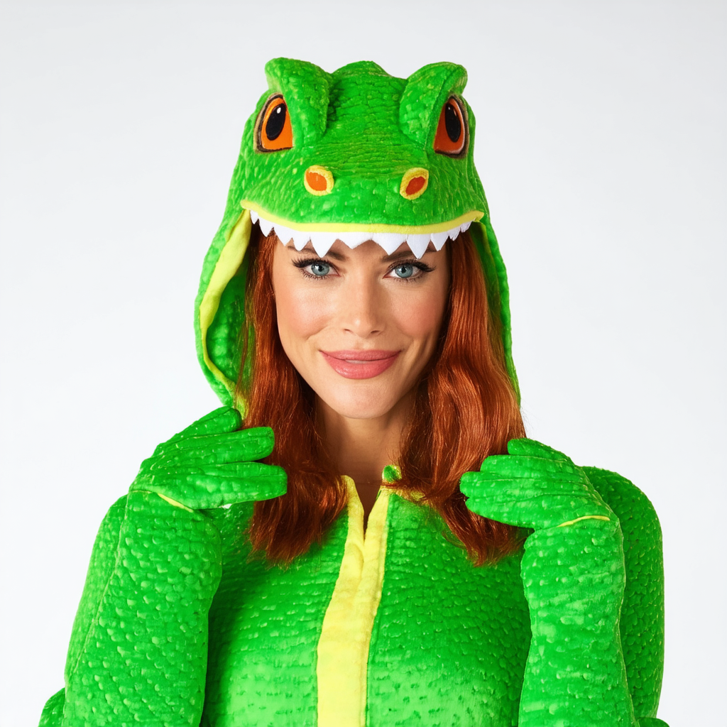 Magic School Bus Liz Costume for Adults, Unisex Adult Green Lizard Hooded Jumpsuit with Gloves