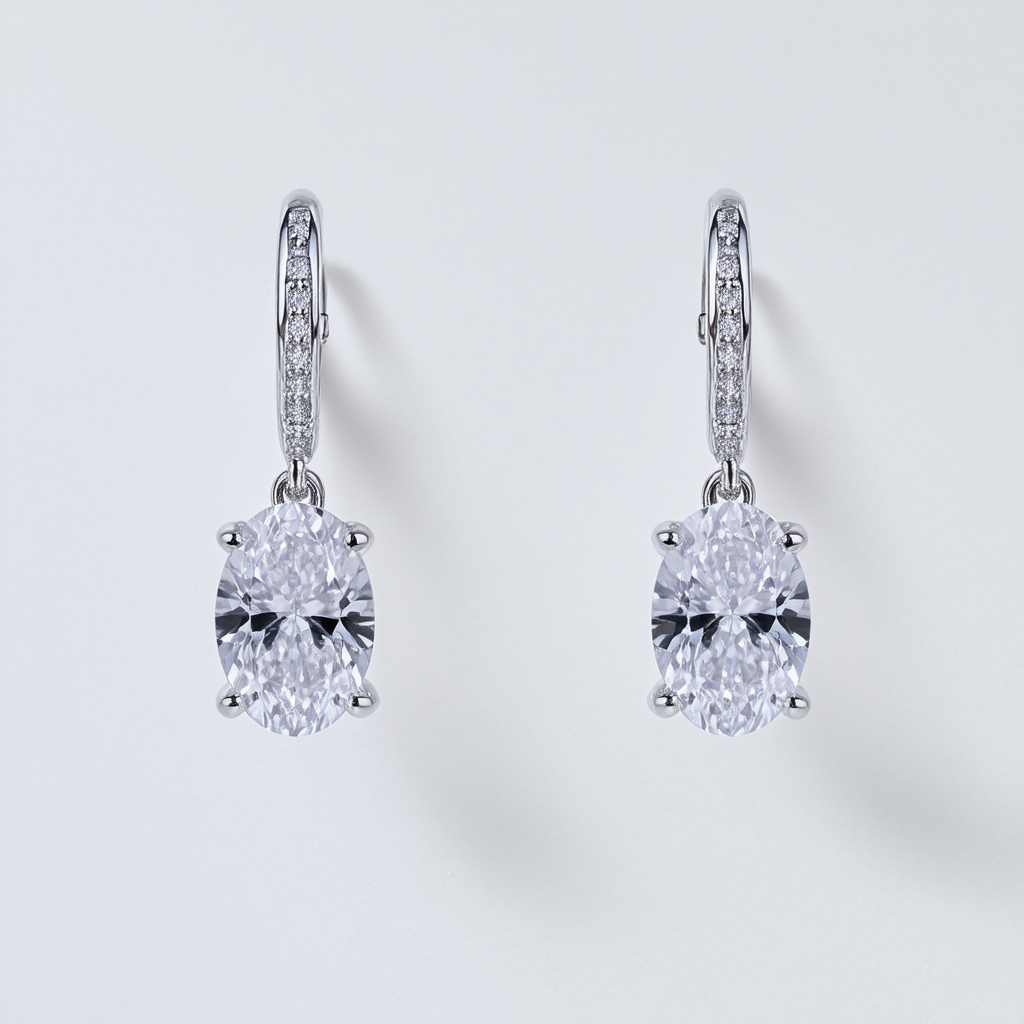 Amazon Collection Sterling Silver White Topaz Oval Drop Post Earrings