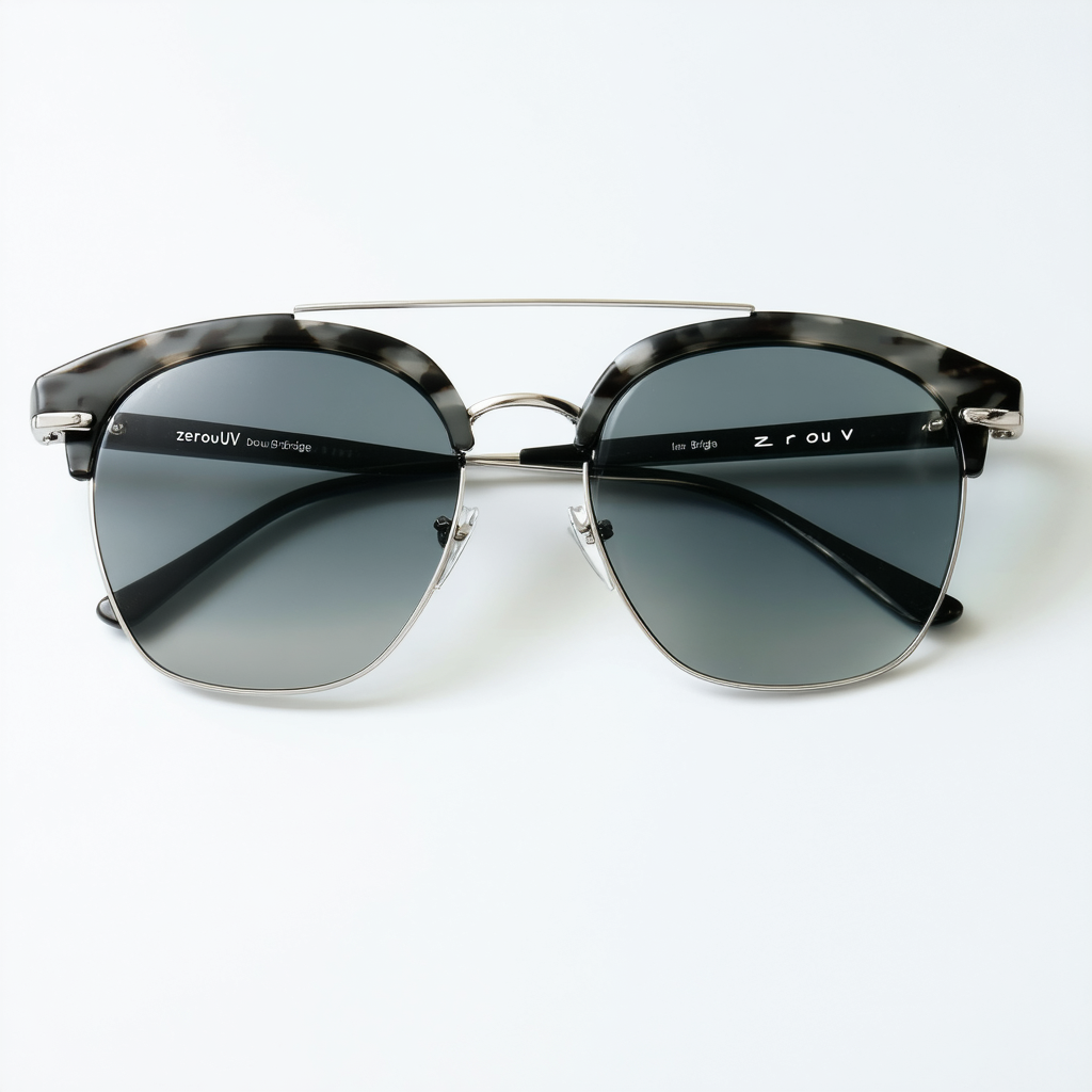 zeroUV Double Bridge Half Frame Semi-Rimless Horn Rimmed Sunglasses