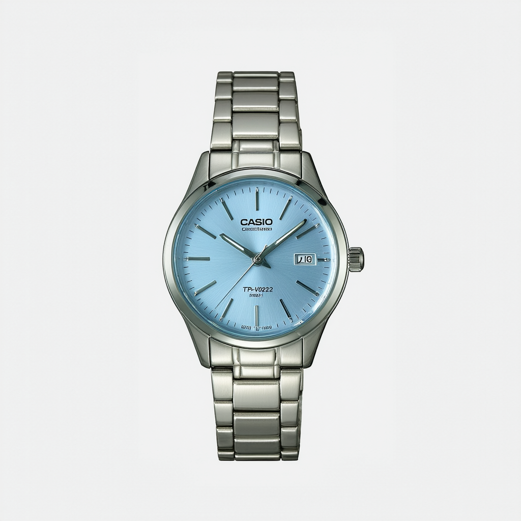 Casio #LTP-V002D-2B Women's Standard Stainless Steel Light Blue Dial Date Watch