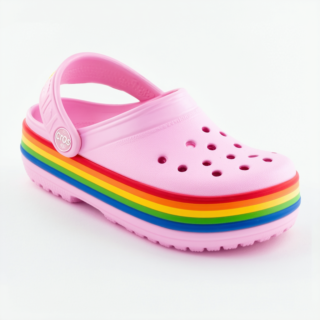 Crocs Unisex-Child Crocband Rainbow Band Clogs, Paradise Pink, 10 Toddler