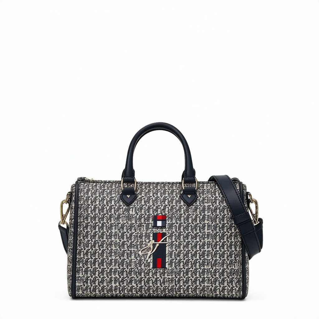 Tommy Hilfiger H Group Monogram Jacquard Small Convertible Satchel Shoulder Bag