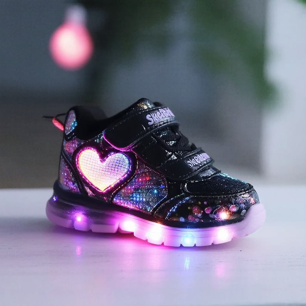 Skechers Kids Girl's Sweetheart Lights Sneaker, Black/Multi, 1.5 Medium US Little Kid