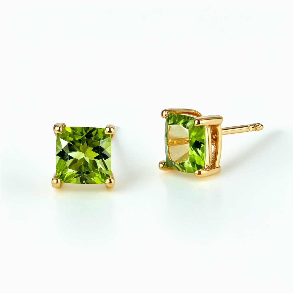 Amazon Collection Gold-Plated Sterling Silver Square shape-Cut Peridot Earrings