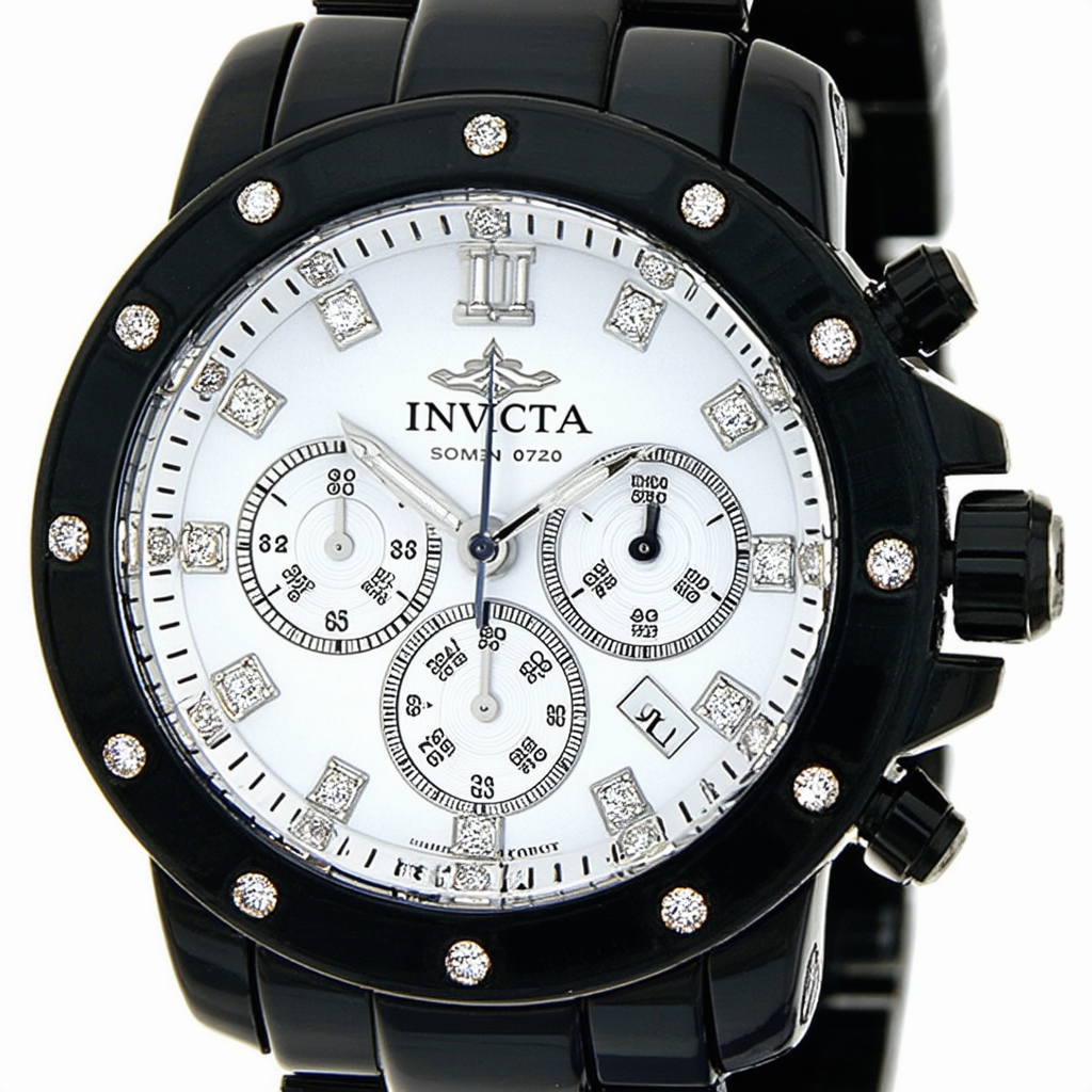 Invicta Women's 0720 Ceramic Chronograph Diamond Accented Black Ceramic Watch