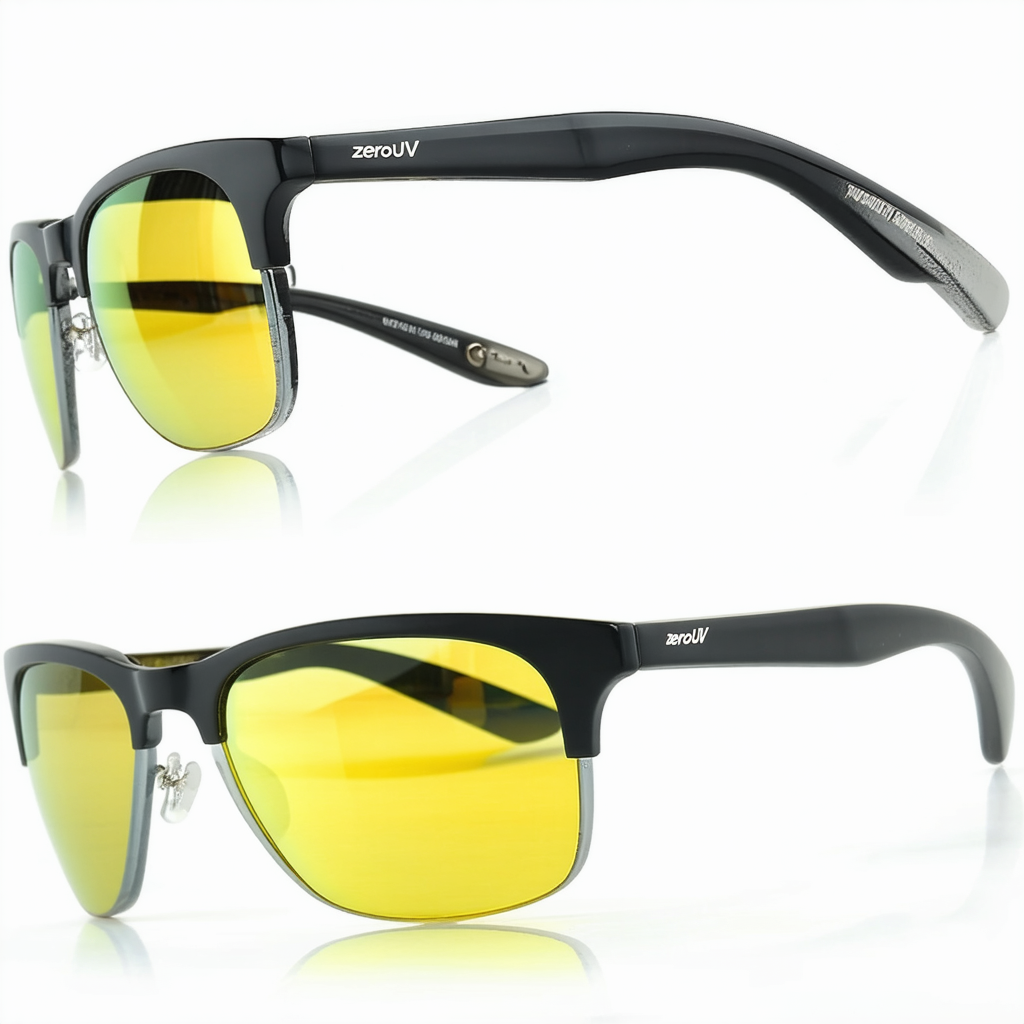 zeroUV Neon Two-Toned Color Mirror Lens Horn Rimmed Sunglasses (Black-Yellow Sun)